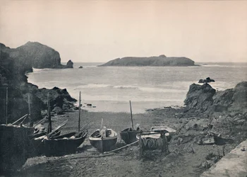Mullion Cove - zeigt Mullion Island, 1895