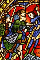 Nationalmuseum der französischen Denkmäler. Kathedrale Saint-Pierre. Buntglasfenster. Die Verurteilung des heiligen Paulus, Paris, Frankreich