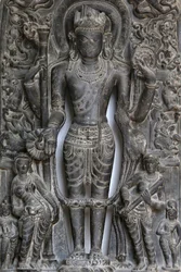 Nationalmuseum von Indien, Delhi. Vishnu. Pala, 9.-10. Jahrhundert n. Chr. Ostindien. Stein. Detail. Indien.