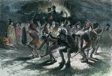 Skalptanz der amerikanischen Ureinwohner, ca. 1875