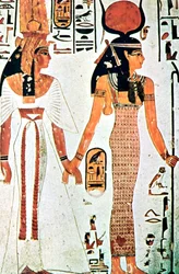 Nefertari und Isis, altägyptisches Wandgemälde aus einem thebanischen Grab, 13. Jahrhundert v. Chr.