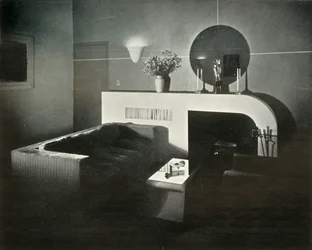New Yorker Penthouse-Wohnung von Raymond Loewy, von ihm selbst entworfen - Kamin, 1937