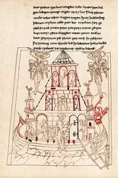 Noahs Arche in Form eines Wikingerschiffs mit Drachenbug