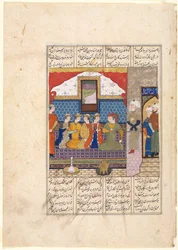 Nushirwan schickt Mihran Sitad, um die Tochter des Königs von China zu holen, Recto..., ca. 1482