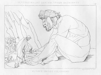 Odysseus trinkt mit Polyfemos, dem Zyklopen