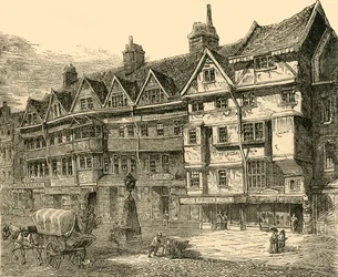 Alte Häuser in Holborn nahe Middle Row, um 1872