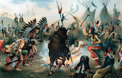 Oleographie eines Sioux-Kriegstanzes