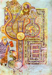 Eröffnungsworte des Matthäusevangeliums Liber Generationes, aus dem Buch von Kells, ca. 800