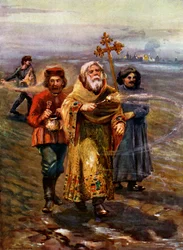 Orthodoxer Priester segnet den Boden, Russland