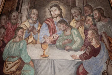 Unsere Liebe Frau von der Himmelfahrt Kirche. Das letzte Abendmahl, Cordon, Frankreich