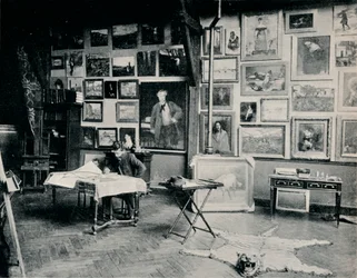 P. Roll in seinem Atelier, ca. 1897
