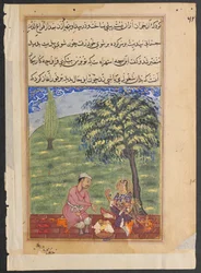 Seite aus Geschichten eines Papageis Tuti-nama: Achte Nacht: Die untreue Frau erklärt..., ca. 1560