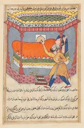 Seite aus Geschichten eines Papageis Tuti-nama: Fünfzigste Nacht: Der König legt den Talisman..., ca. 1560