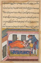Seite aus Geschichten eines Papageis Tuti-nama: Vierzigste Nacht: Shahr-Arais Ehemann..., um 1560