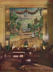 Tafel zeigt Regency Brighton, flankiert von verspiegelten Glaspilastern, 1933