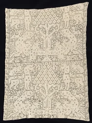 Tafel mit einem Muster von Bäumen und nicht identifizierten Tieren, 19. Jahrhundert