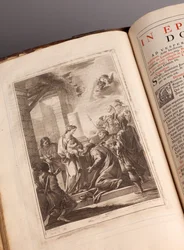 Pfarrmuseum. Missale auf Latein. Stiche von Joachim Ballester. Papier und Leder. 18. Jahrhundert.