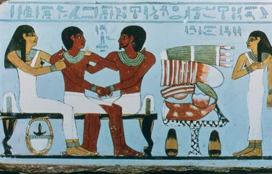 Teil einer bemalten Kalksteinstele von Amenemhet, Abydos, Ägypten, 11. Dynastie