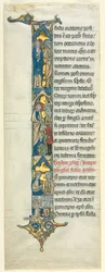 Teilblatt aus einer lateinischen Bibel: Initiale I[n principio] mit der Hochzeit zu Kana, ca. 1260-1270