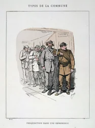 Durchsuchung in einer Druckerei, Pariser Kommune, 1871