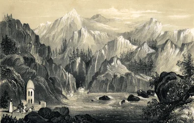 Pilger an der Quelle des Ganges, Indien, 1847