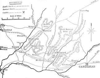 Plan von General Burrows Marsch zum Helmund, 4.-29. Juli 1880