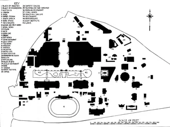 Plan der British Empire Exhibition, Wembley, zeigt die Anordnung der Hauptgebäude, 1924