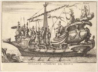 Tafel 12: Atalanta geführt von Diana, begleitet von Kriegern, 1664