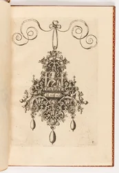 Tafel 4, aus Monilium Bullarum Inauriumque Artificiocissimae Icones, Ioannis Collaert Opus Postremum (Entwürfe für Halsketten, Anhänger und Ohrringe von höchster Kunstfertigkeit, das letzte Werk von Joannis Collaert)