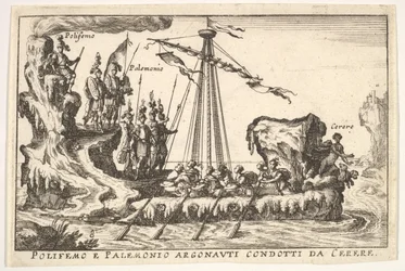 Platte 8: Polyphemus und Palemonius geführt von Ceres Polifemo e Palemonio Argonauti condotti d..., 1664