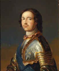 Porträt von Kaiser Peter I. der Große 1672-1725 in Ritterrüstung