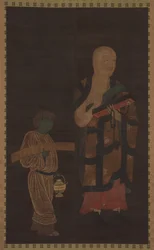 Porträt von Xuanzang Genjo mit Begleiter, 14. Jahrhundert