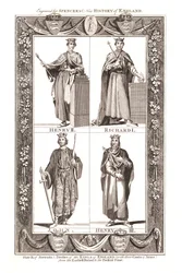 Porträts und Kleider der Könige von England mit Wappen