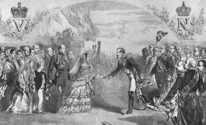 Königin Victoria wird in Boulogne vom Kaiser Napoleon III. empfangen, 18. August 1855, 1901