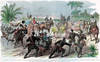 Rückkehr einer Plünderungstruppe nach Baton Rouge, Louisiana, Amerikanischer Bürgerkrieg, ca. 1862