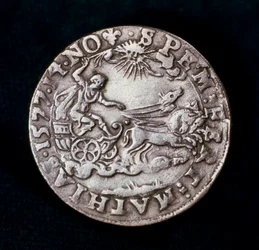 Rückseite einer Medaille zur Erinnerung an den hellen Kometen von 1577