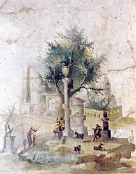 Römische Wandmalerei aus der Villa des Agriopa Posthumus, nahe Pompeji, 1. Jahrhundert