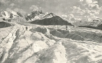 Roseg-Gletscher bei Pontresina, Engadin, Schweiz, 1895