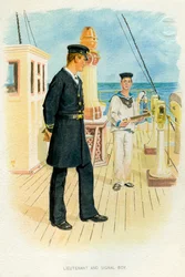 Leutnant der Royal Navy und Signaljunge, ca. 1890-1893