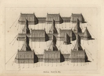 Königliche Zelte aufgestellt für das Treffen von König Heinrich VIII. und König Franz I. von Frankreich nahe Ardres 1520