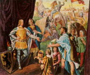 Rudolf von Habsburg erhält die Nachricht von seiner Wahl zum König von Deutschland, 1273, 1936