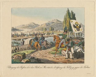 Russische Armee überquert den Pruth-Fluss nach Moldawien im Mai 1828, 1829