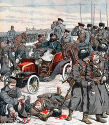 Russischer General leitet die Kampagne von seinem Auto aus, Russisch-Japanischer Krieg, 1904