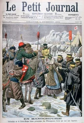Russische Krankenschwester, die von den Mandschu gefangen genommen und den Japanern übergeben wird, Mandschurei, 1904