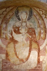 Abteikirche Saint-Savin sur Gartempes, Westliches Portalgemälde: Jungfrau und Kind, Saint-Savin, Frankreich