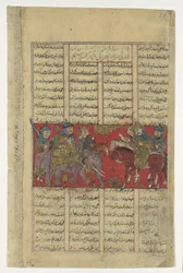 Sam kommt, um Rustam zu inspizieren, Folio aus einem Shahnama Buch der Könige, ca. 1330-40