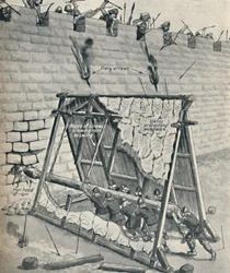 Sachsen zerstören eine Stadtmauer, um 1934