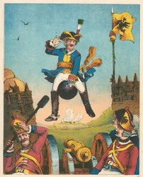 Szene aus Die Abenteuer des Baron Münchhausen von Rudolph Erich Raspe, c1850