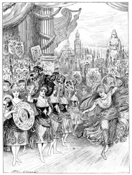 Szene aus der Pantomime Die vierzig Räuber im Dury Lane Theatre, London, 1887