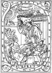 Schuljunge, dem Wissen mit der Rute eingebläut wird, 1526
